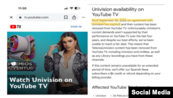 Google elimina Univisión de YouTube TV.